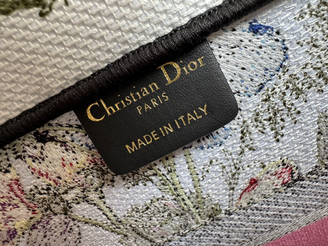 Medium D*0r Book Tote  White Multicolor Mexico Millefiori Embroidery 14 x 11 x 6.5 inches