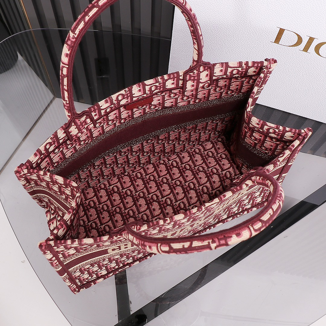 Medium D*0r Book Tote Oblique Burgundy 14 x 11 x 6.5 inches