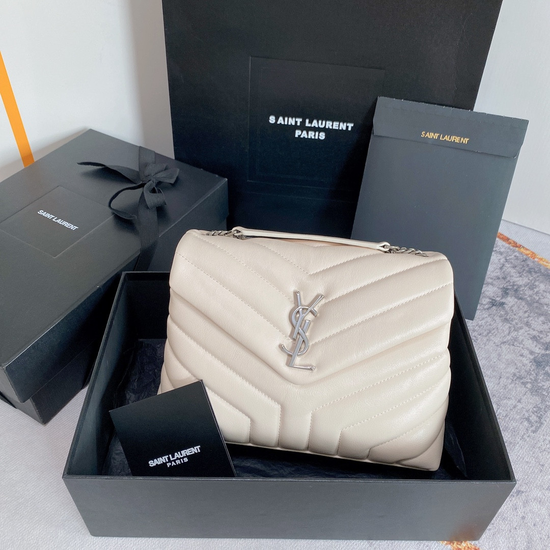 Y*L LOULOU SMALL IN QUILTED LEATHER WHITE 9 X 6.1 X 3.3 INCHES