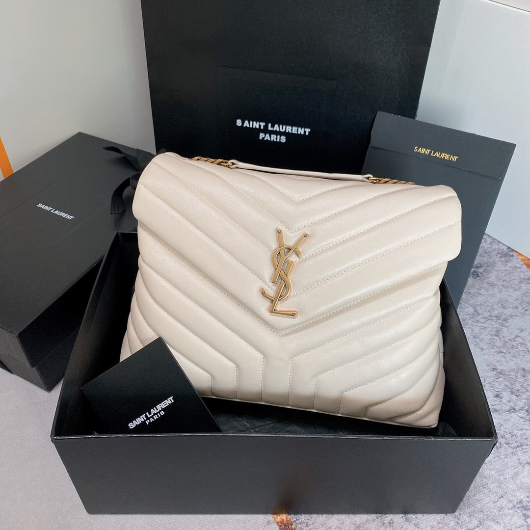 Y*L LOULOU MEDIUM IN QUILTED LEATHER BLANC VINTAGE 12.5 X 8.6 X 3.5 INCHES