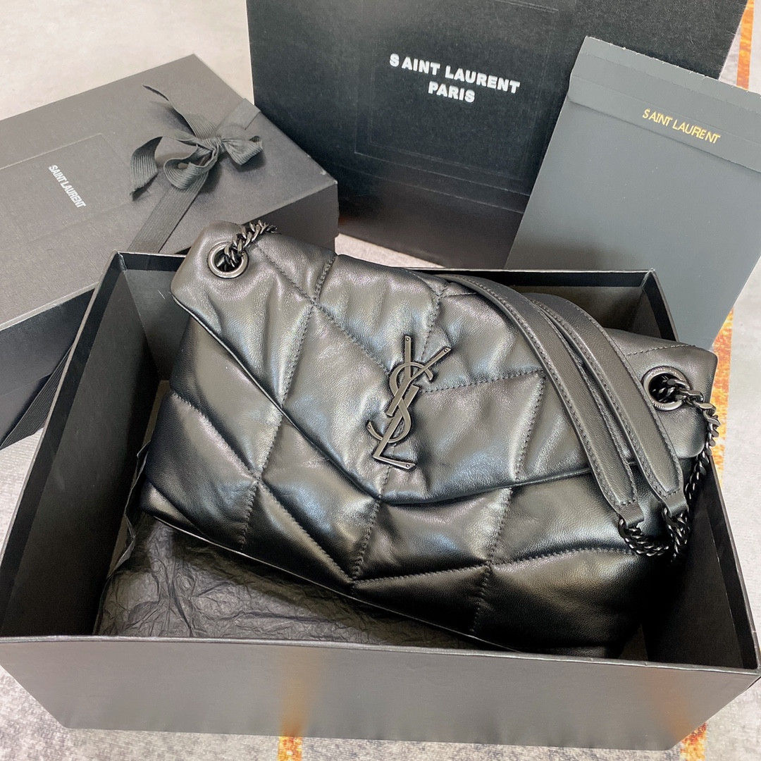 Y*L PUFFER SMALL IN NAPPA LEATHER ALL BLACK 11.4 X 6.6 X 4.3 INCHES