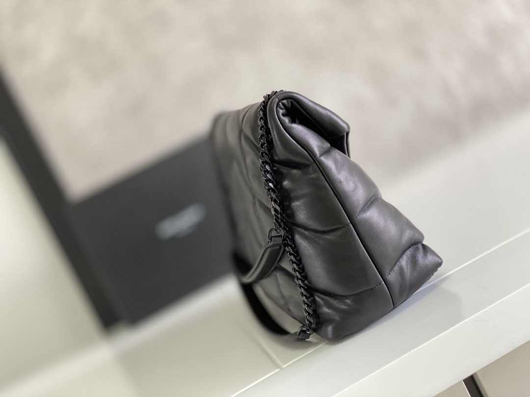 Y*L PUFFER MEDIUM IN NAPPA LEATHER ALL BLACK 13.7 X 9 X 5.3 INCHES