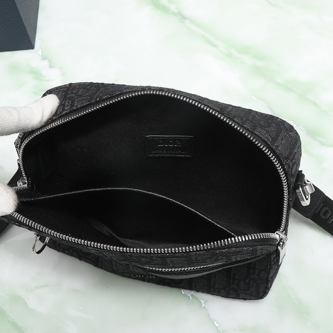 D*0r Safari Bag with Strap Black D*0r Oblique Jacquard 8.5 x 6 x 2.5 inches