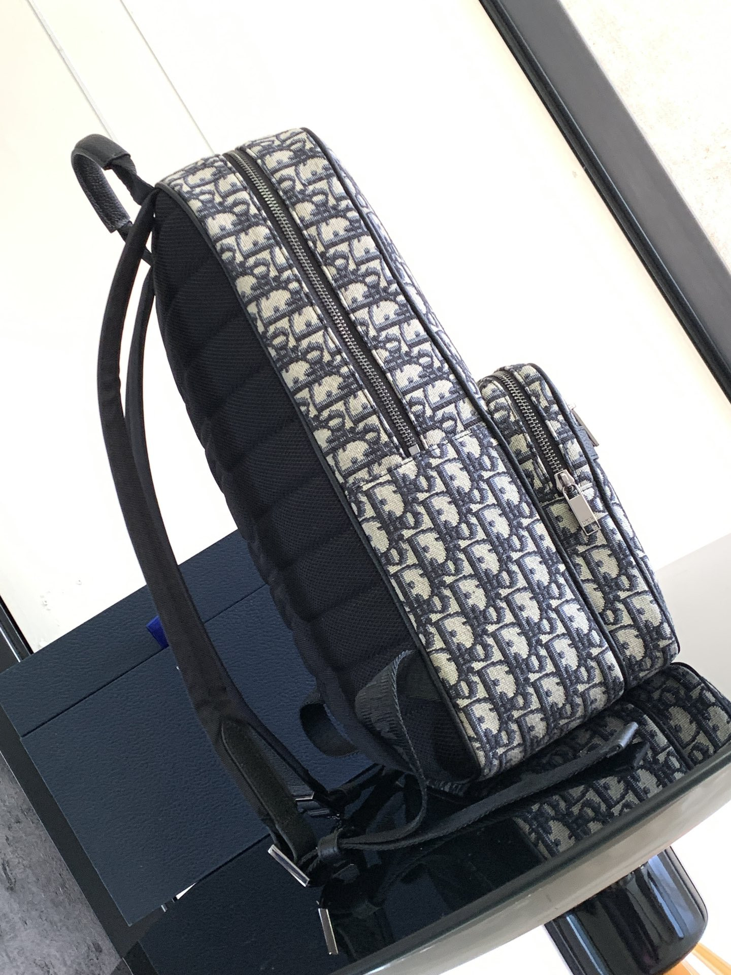D*0r Safari Backpack  Beige and Black D*0r Oblique Jacquard 11 x 16 x 5.5 inches