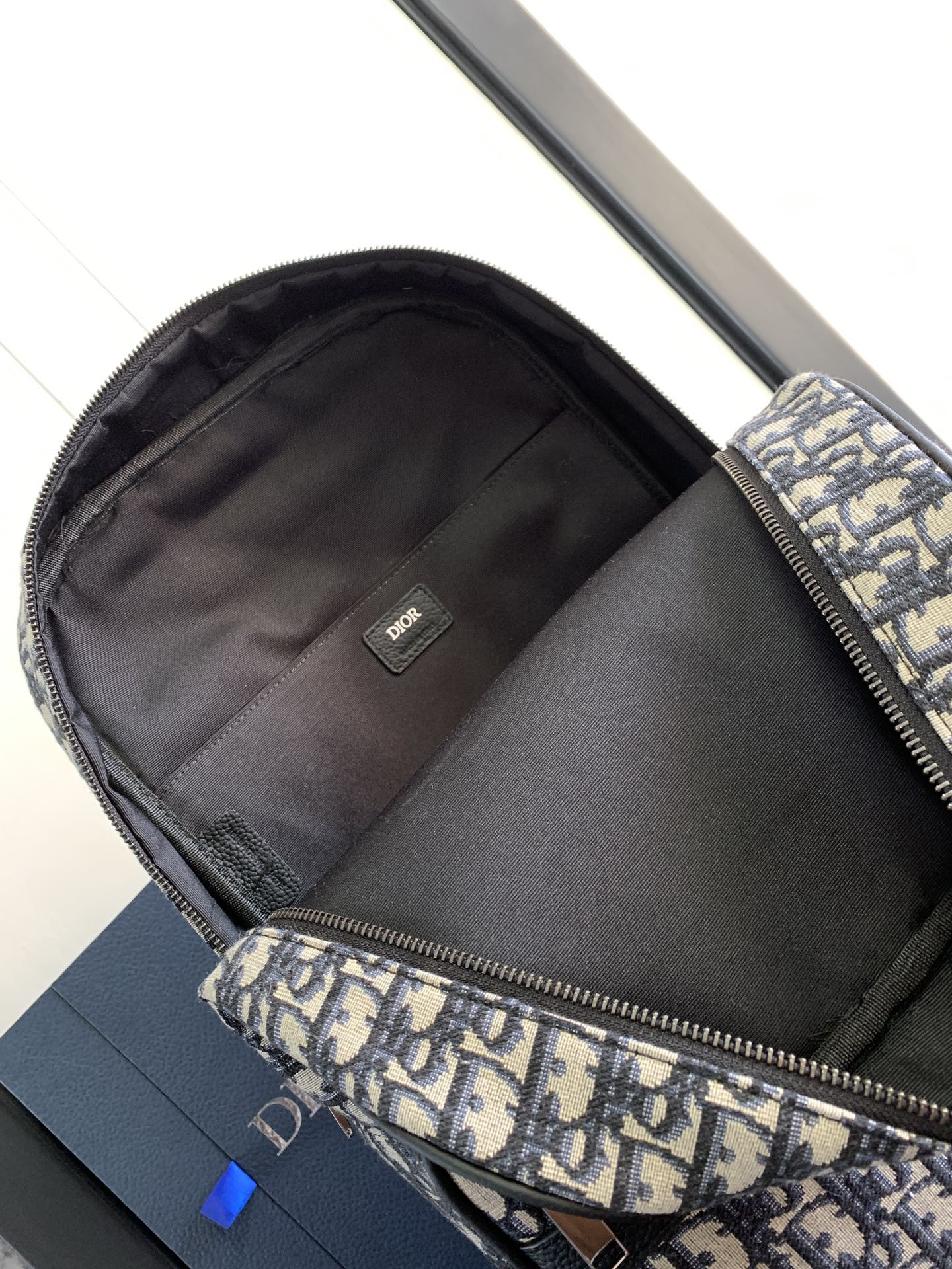 D*0r Safari Backpack  Beige and Black D*0r Oblique Jacquard 11 x 16 x 5.5 inches