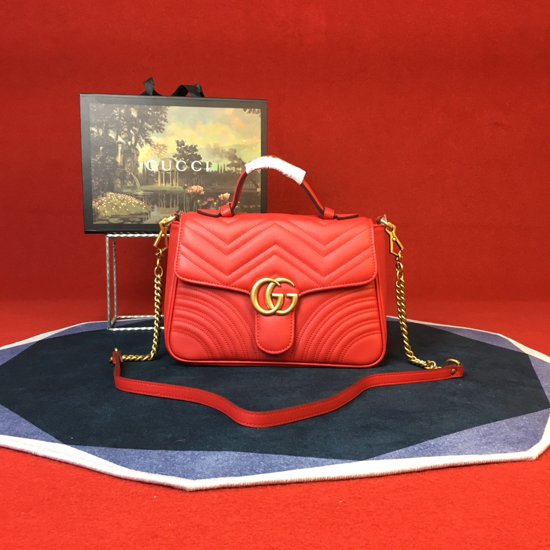 G*u*i GG MARMONT SMALL SHOULDER BAG RED 10"W x 6"H x 3"D
