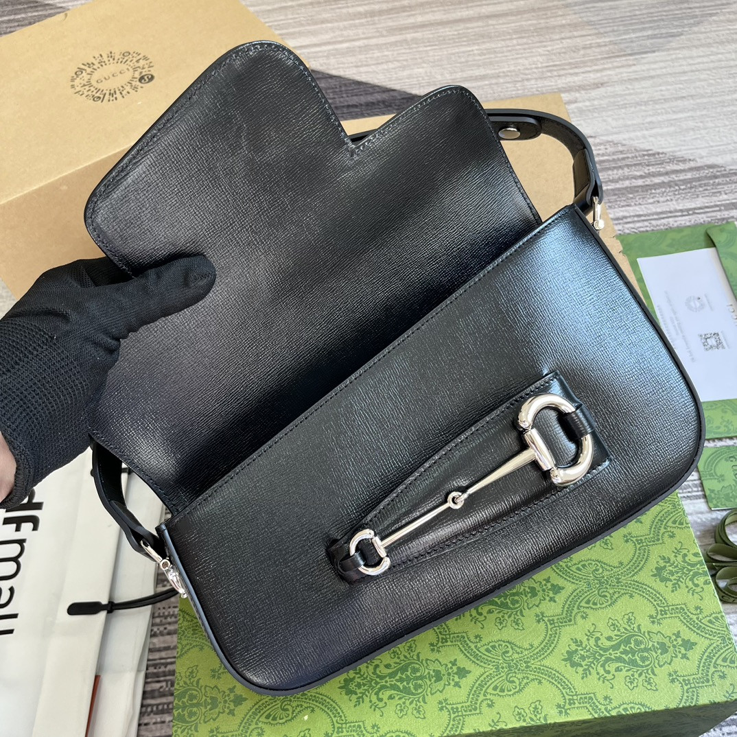 G*u*i HORSEBIT 1955 SMALL SHOULDER BAG Black 10.4"W x 6.7-4.1"H x 3.1-1.6"D