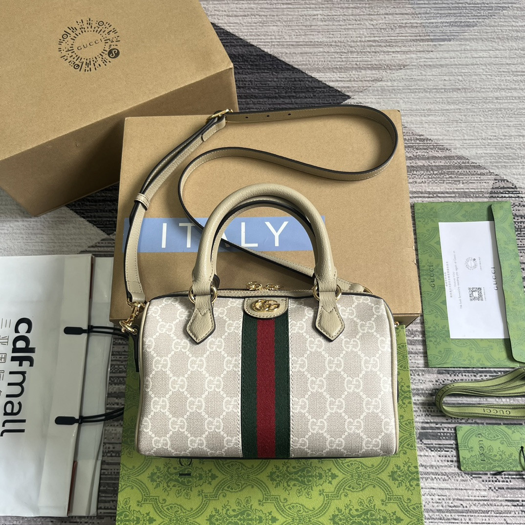 G*u*i OPHIDIA S*pER MINI BAG Beige and oatmeal 6.5"W x 3.9"H x 3.5"D