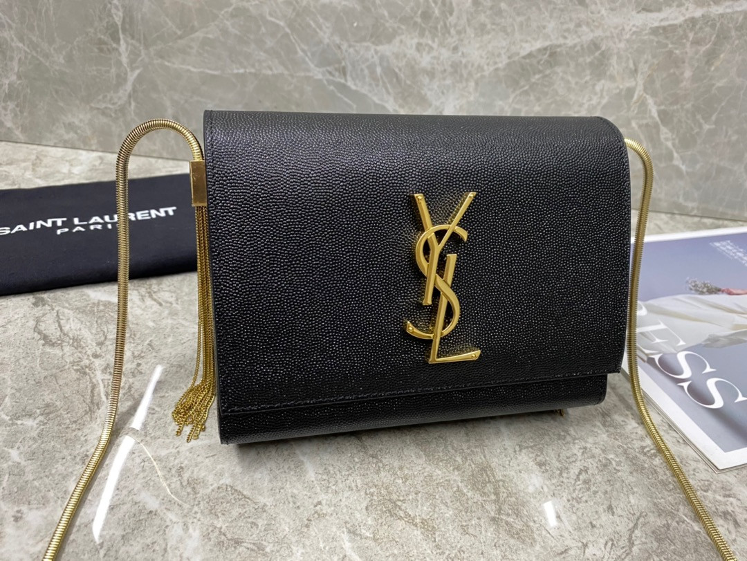 Y*L KATE MEDIUM  IN GRAIN DE POUDRE EMBOSSED LEATHER 9.4 X 5.7 X 2.1 INCHES