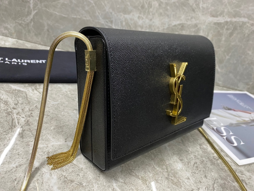 Y*L KATE MEDIUM  IN GRAIN DE POUDRE EMBOSSED LEATHER 9.4 X 5.7 X 2.1 INCHES