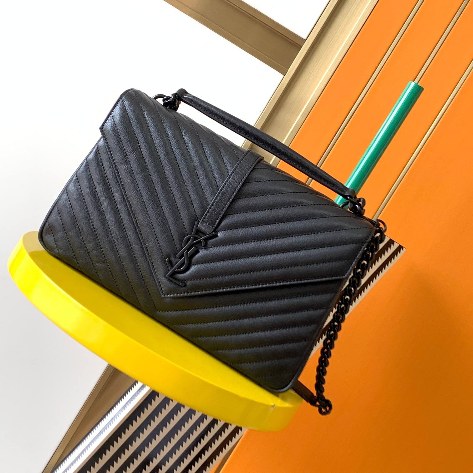 Y*L COLLEGE LARGE IN QUILTED LEATHER BLACK 32X21X8 CM