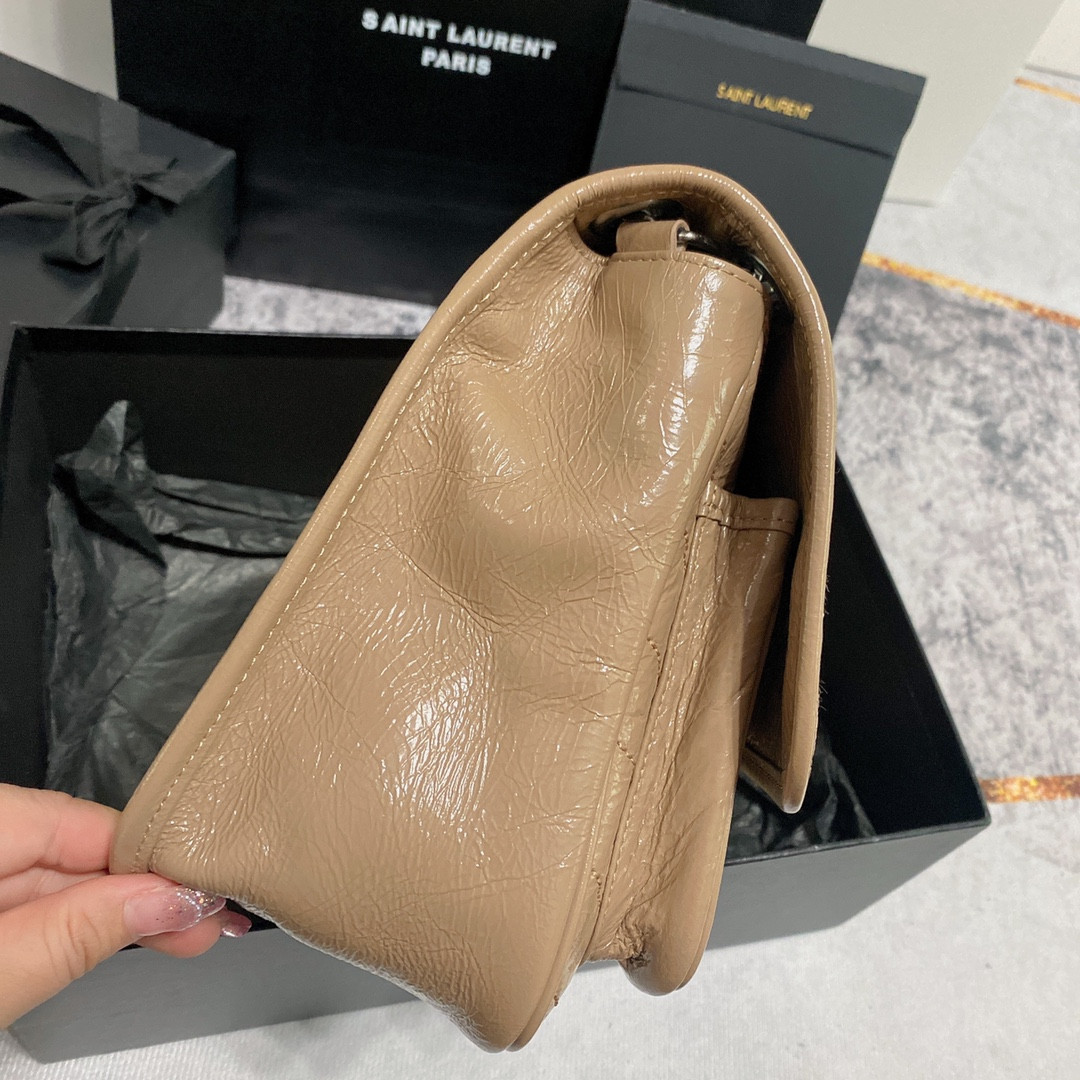 Y*L NIKI MEDIUM IN VINTAGE LEATHER DARK BEIGE 11 X 7.8 X 3.3 INCHES
