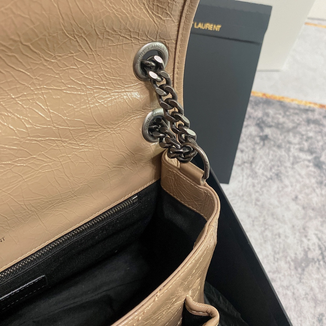 Y*L NIKI MEDIUM IN VINTAGE LEATHER DARK BEIGE 11 X 7.8 X 3.3 INCHES