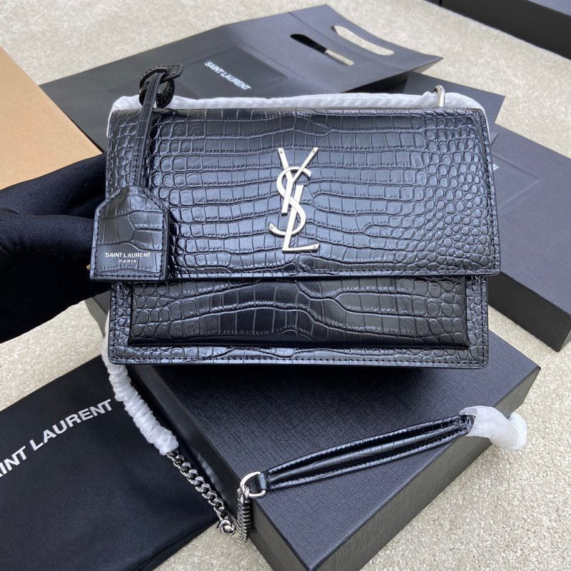Y*L SUNSET MEDIUM IN CROCODILE-EMBOSSED LEATHER 8 X 6.2 X 2.5 INCHES