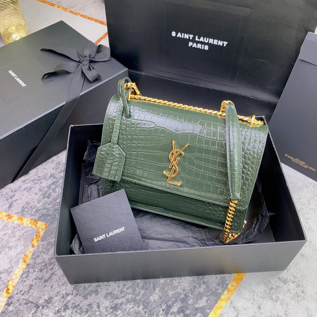 Y*L SUNSET MEDIUM IN CROCODILE-EMBOSSED LEATHER MINT 8 X 6.2 X 2.5 INCHES