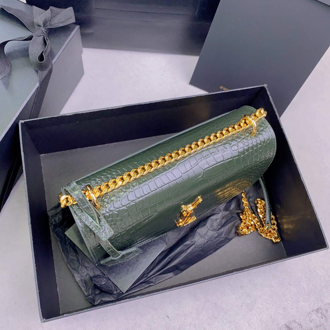 Y*L SUNSET MEDIUM IN CROCODILE-EMBOSSED LEATHER MINT 8 X 6.2 X 2.5 INCHES