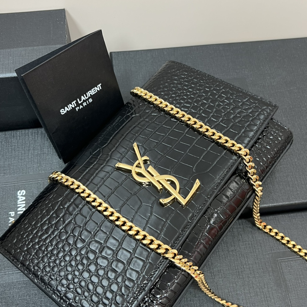 Y*L KATE MEDIUM IN CROCODILE-EMBOSSED LEATHER BLACK 9.4 X 5.7 X 2.1 INCHES