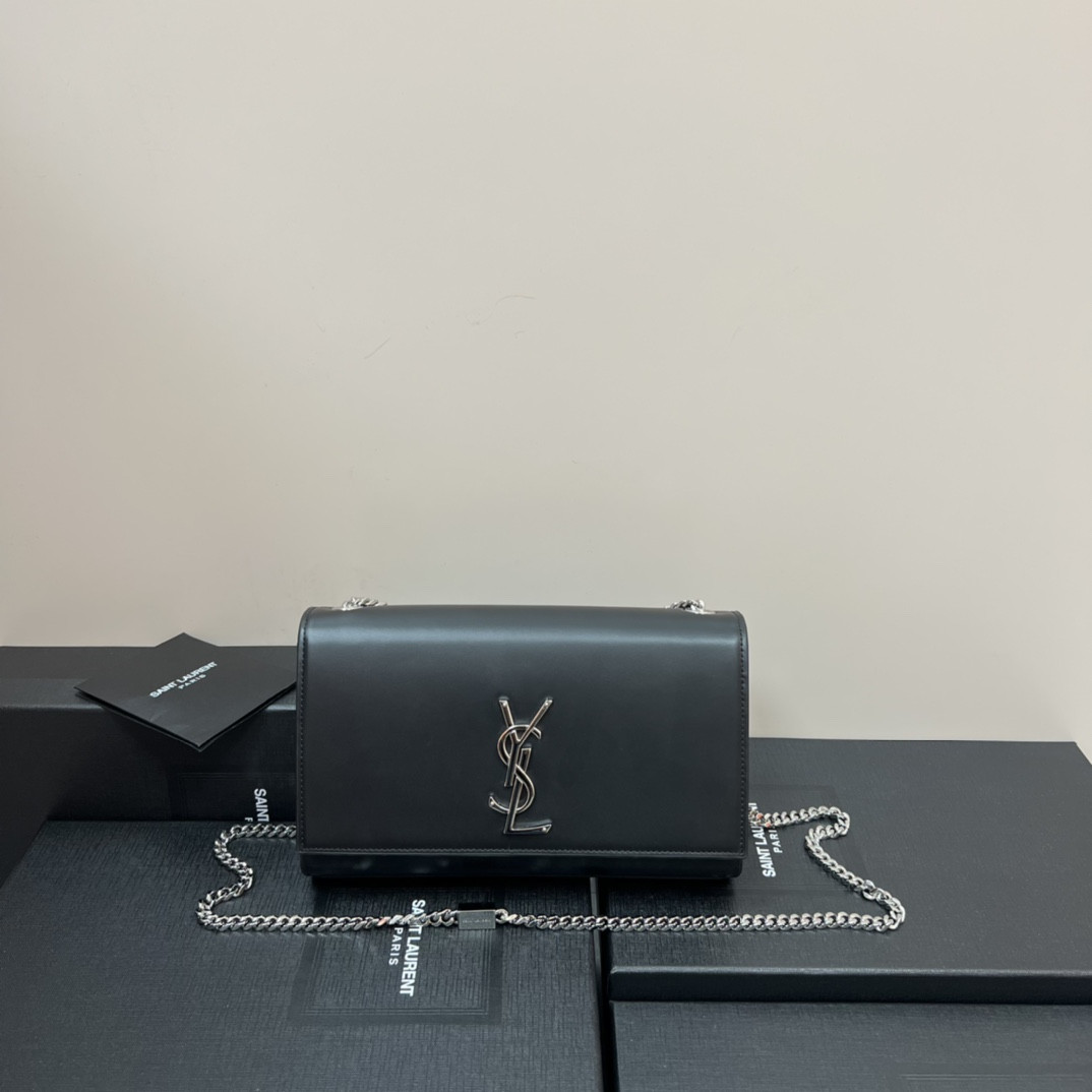 Y*L KATE MEDIUM IN SMOOTH LEATHER BLACK SILVER 9.4 X 5.7 X 2.1 INCHES