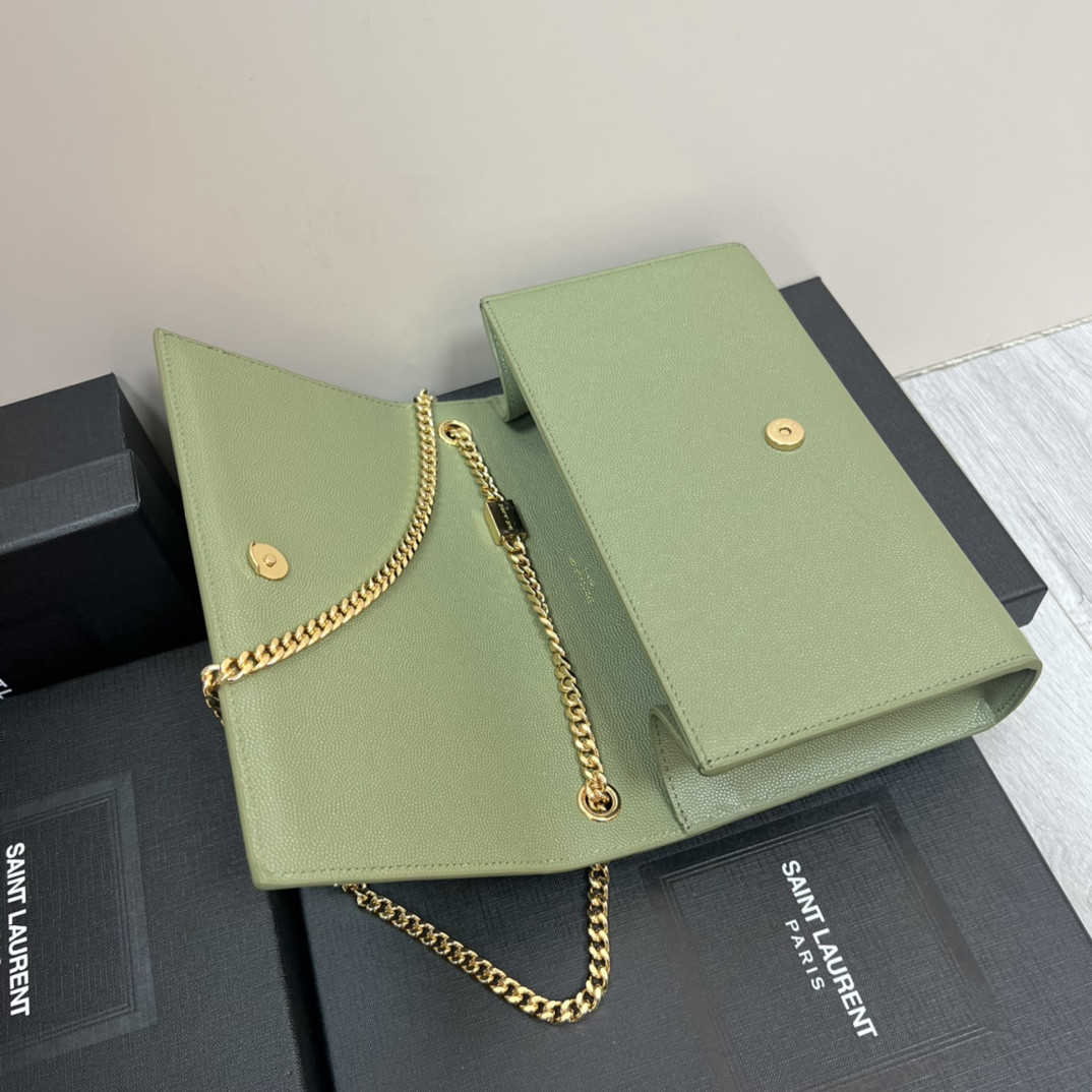 Y*L KATE MEDIUM IN GRAIN DE POUDRE EMBOSSED LEATHER GREEN 9.4 X 5.7 X 2.1 INCHES