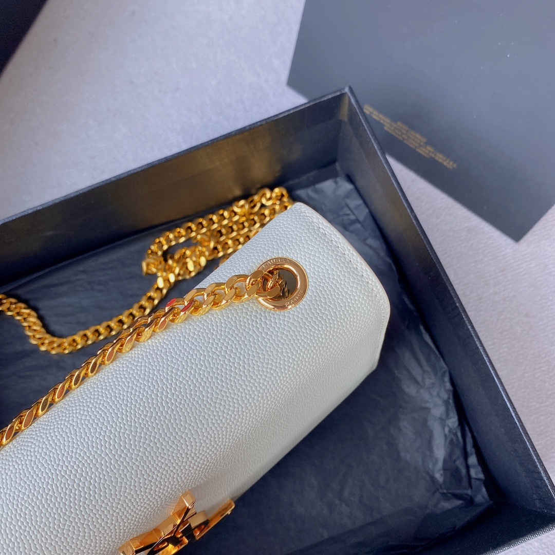 Y*L KATE SMALL IN GRAIN DE POUDRE EMBOSSED LEATHER WHITE 7.8 X 4.9 X 1.9 INCHES