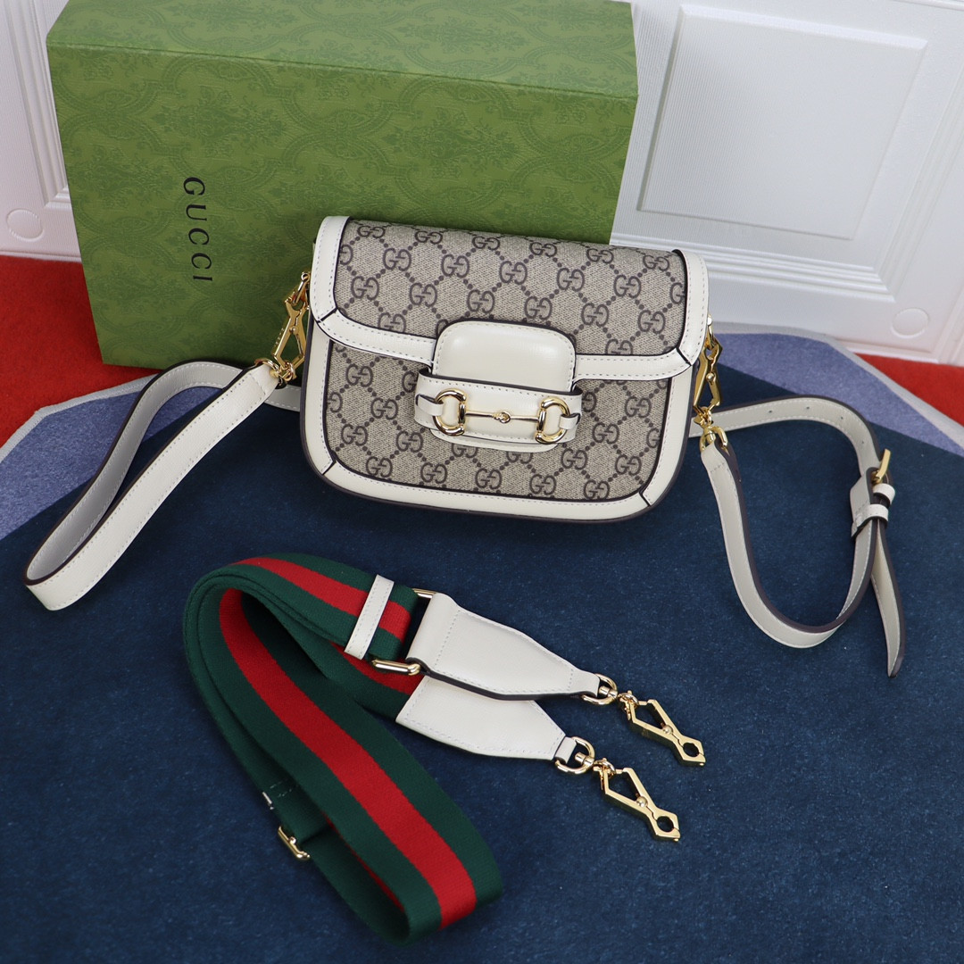 G*u*i HORSEBIT 1955 MINI BAG GRAY WHITE 8.1"W x 5.7"H x 2"D
