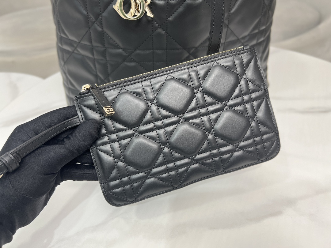 Large D*0r Toujours Bag Black Macrocannage Calfskin 14.5 x 10.5 x 8.5 inches