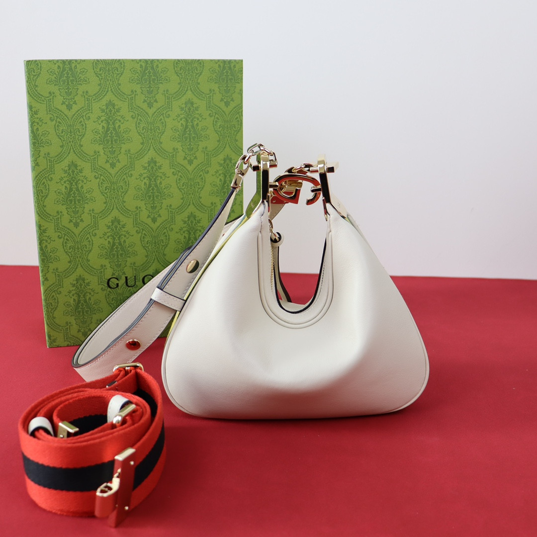 G*u*i ATTACHE SMALL SHOULDER BAG WHITE 9"W x 8.7"H x 2"D