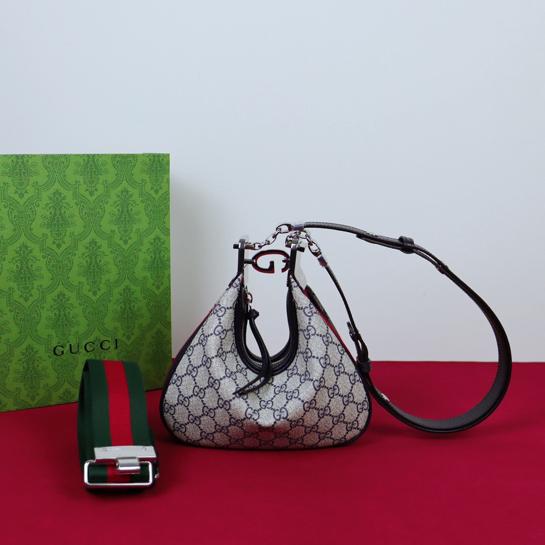 G*u*i ATTACHE SMALL SHOULDER BAG Beige and gray 9"W x 8.7"H x 2"D