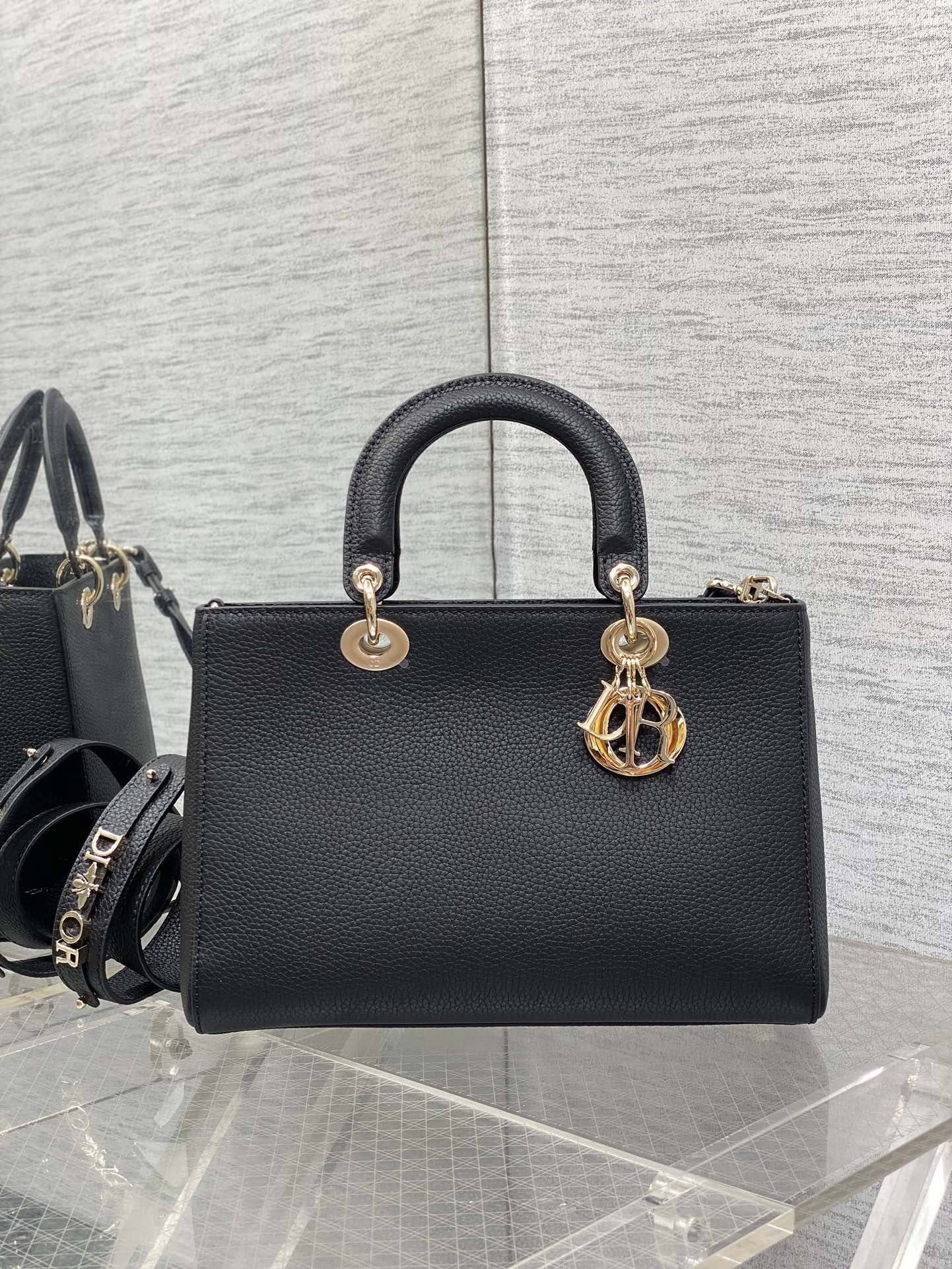 Medium Lady D-Sire My ABCD*0r Bag  Black Bull Leather 12 x 8 x 5 inches