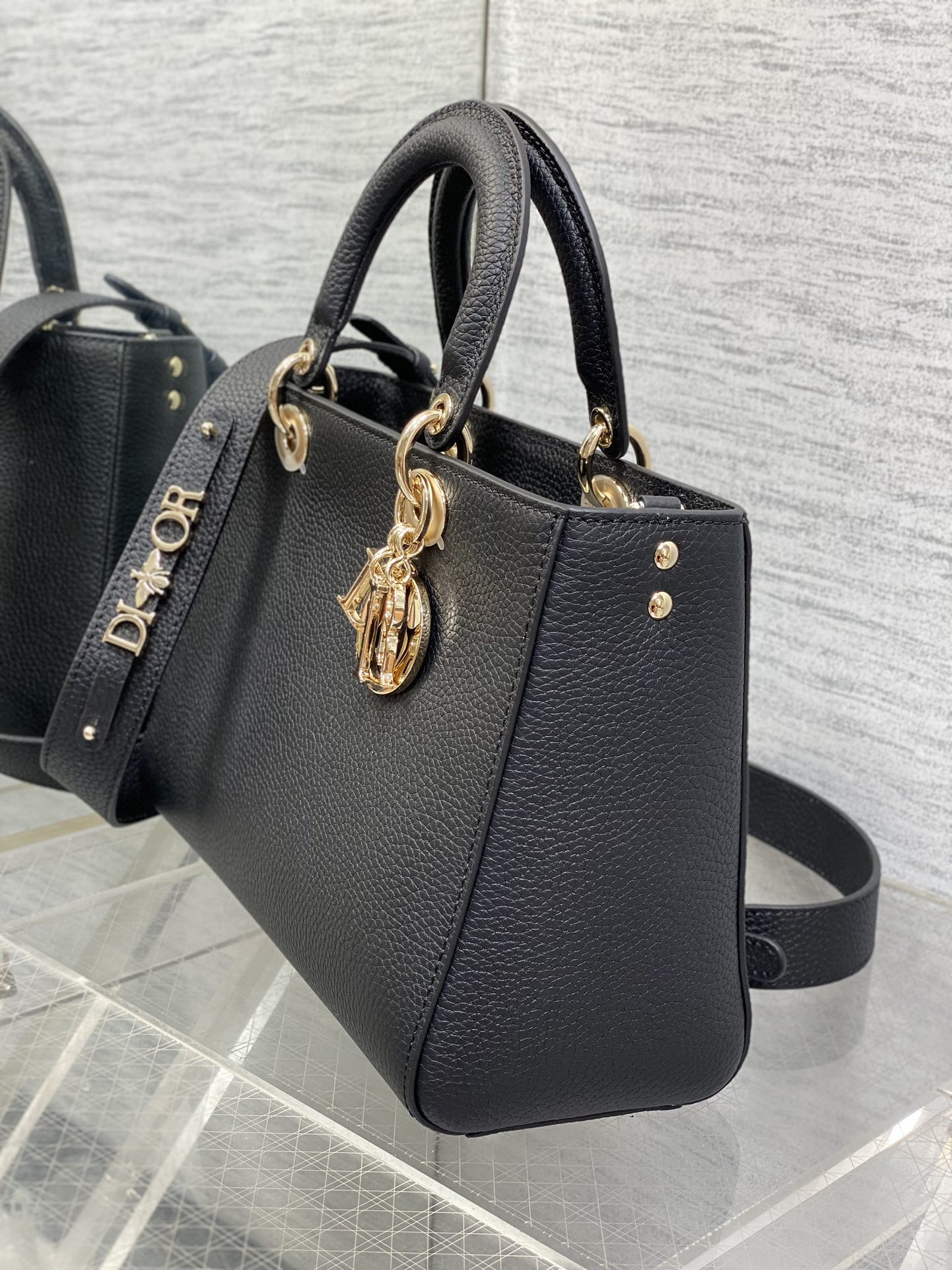 Medium Lady D-Sire My ABCD*0r Bag  Black Bull Leather 12 x 8 x 5 inches