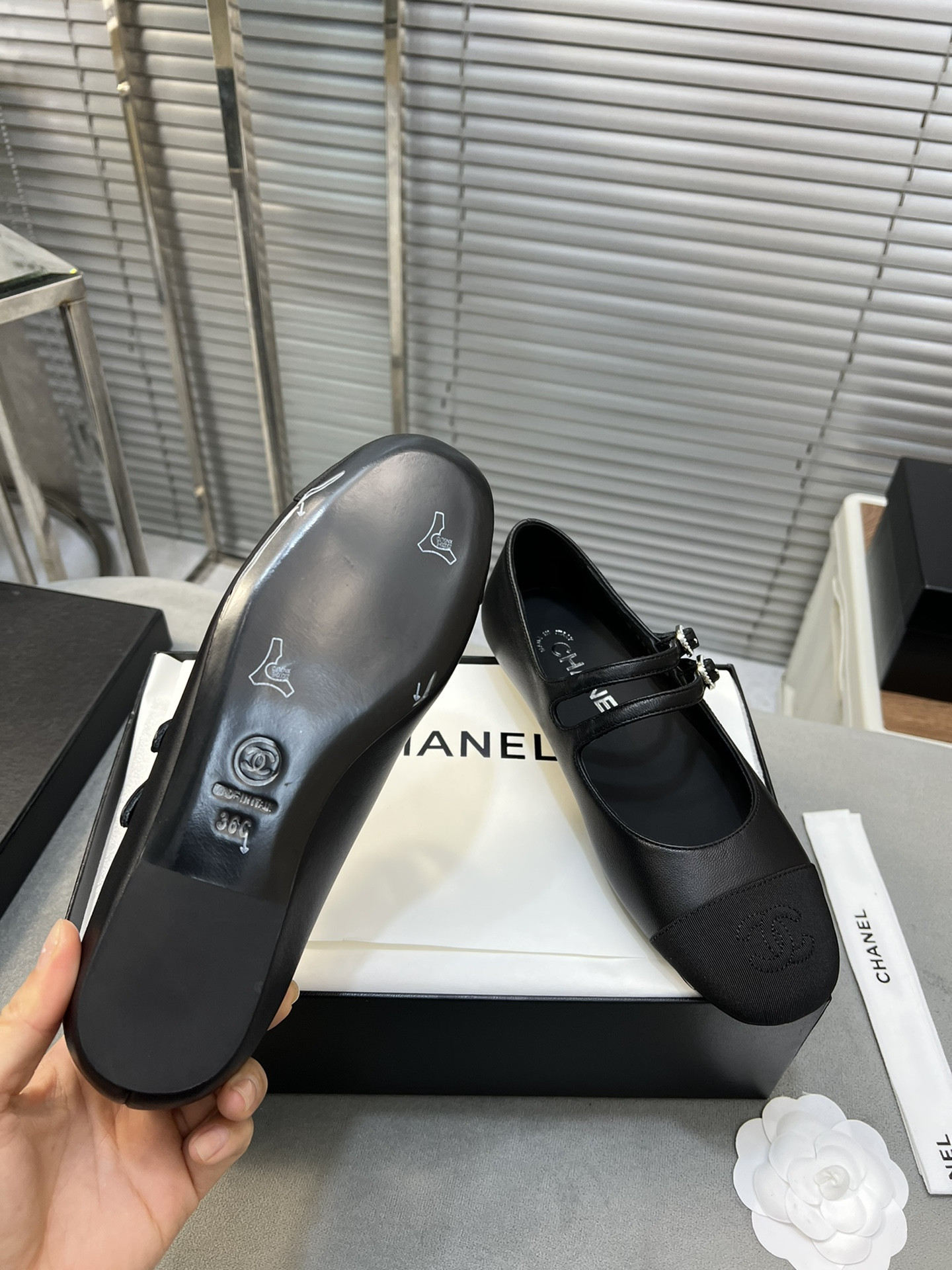 UA Ch*el MARY JANES Lambskin & Grosgrain