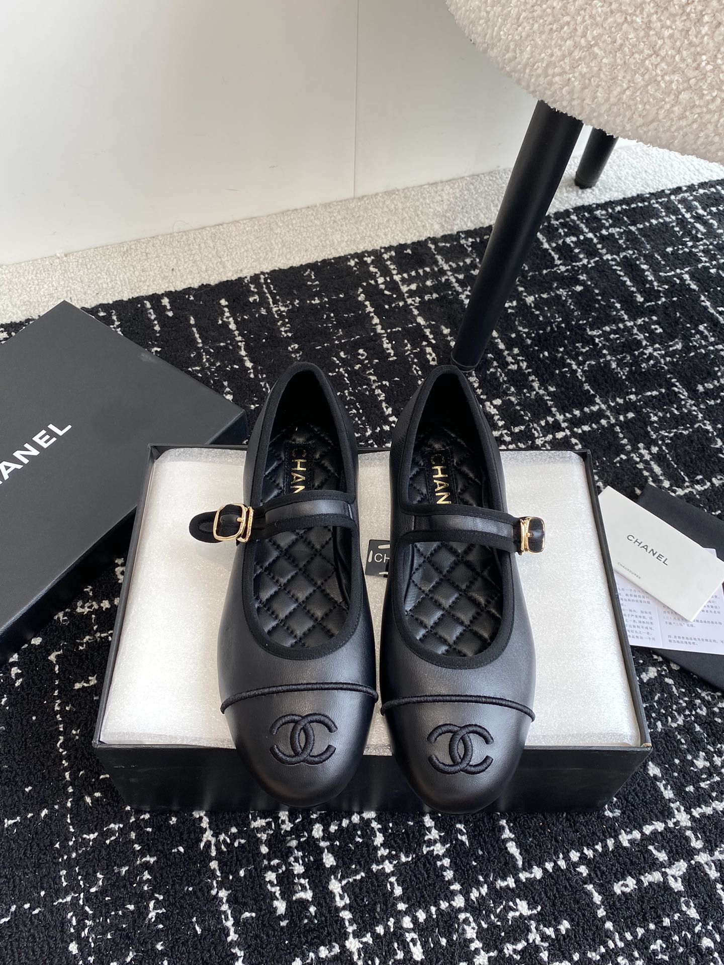 UA Ch*el MARY JANES Lambskin Black