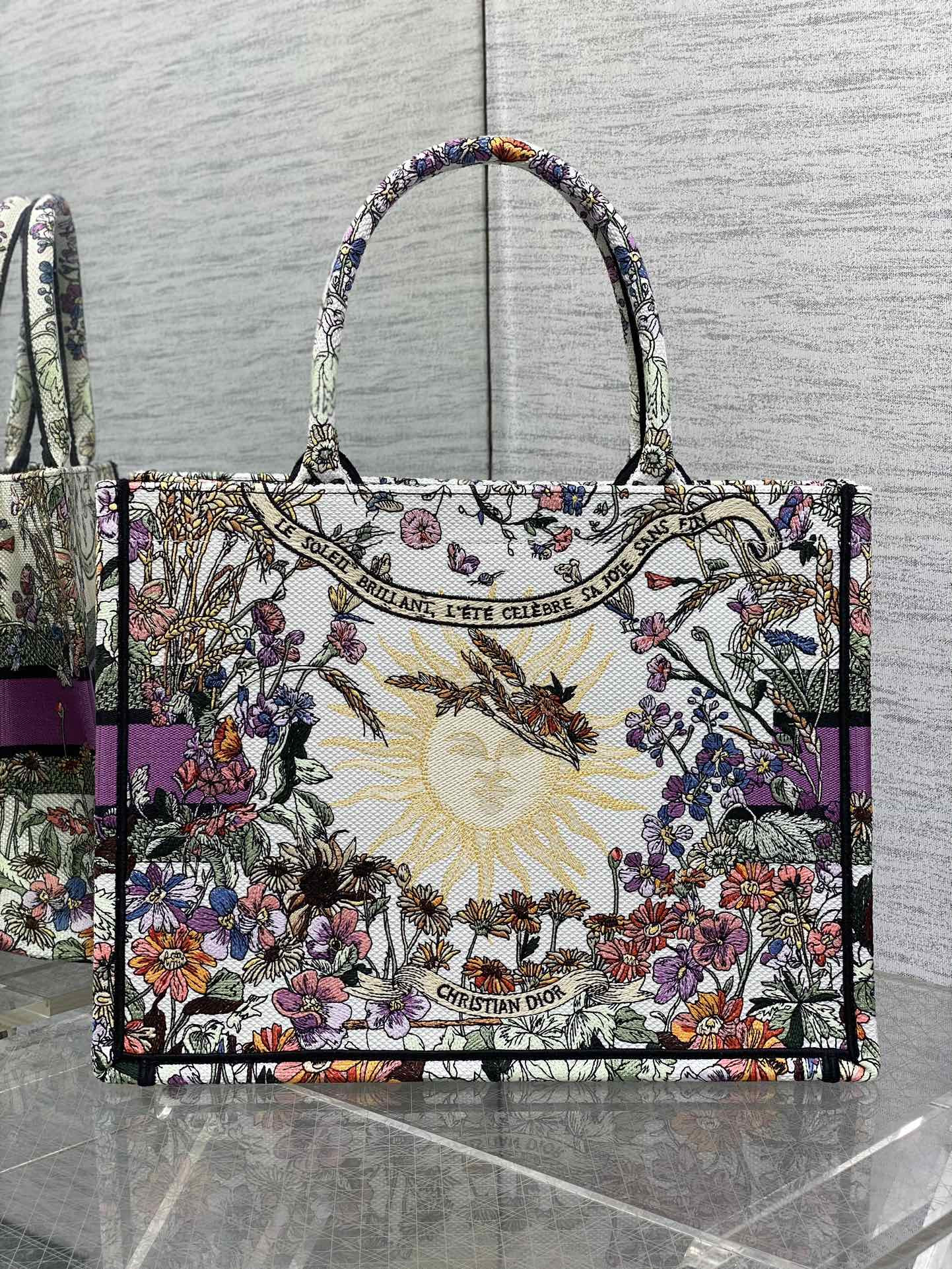 Medium D*0r Book Tote  Ecru Multicolor 36 x 27.5 x 16.5 cm
