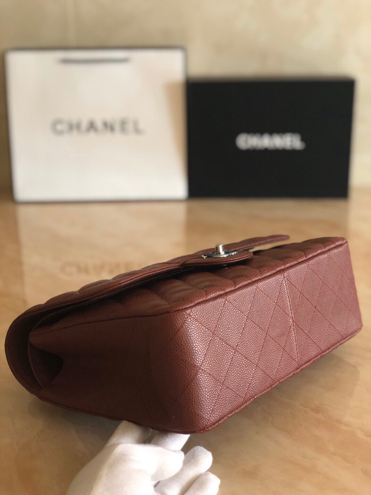 Ch*el Classic Flap Jumbo 30cm CF Silver Hardware 7.6 × 11.7 × 3.9 in
