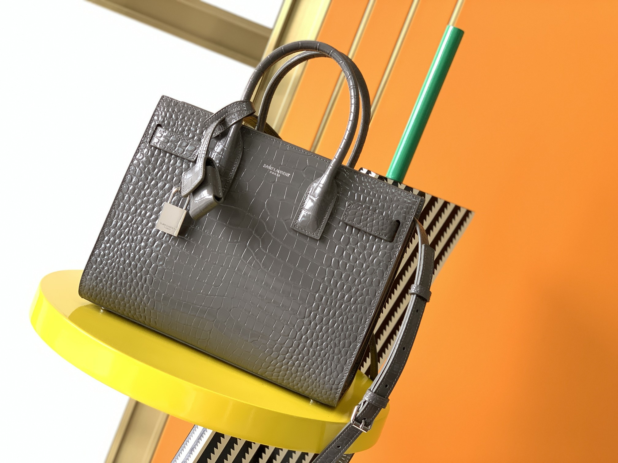Y*L SAC DE JOUR IN EMBOSSED CROCODILE LEATHER - baby 26x13.5x12.5cm