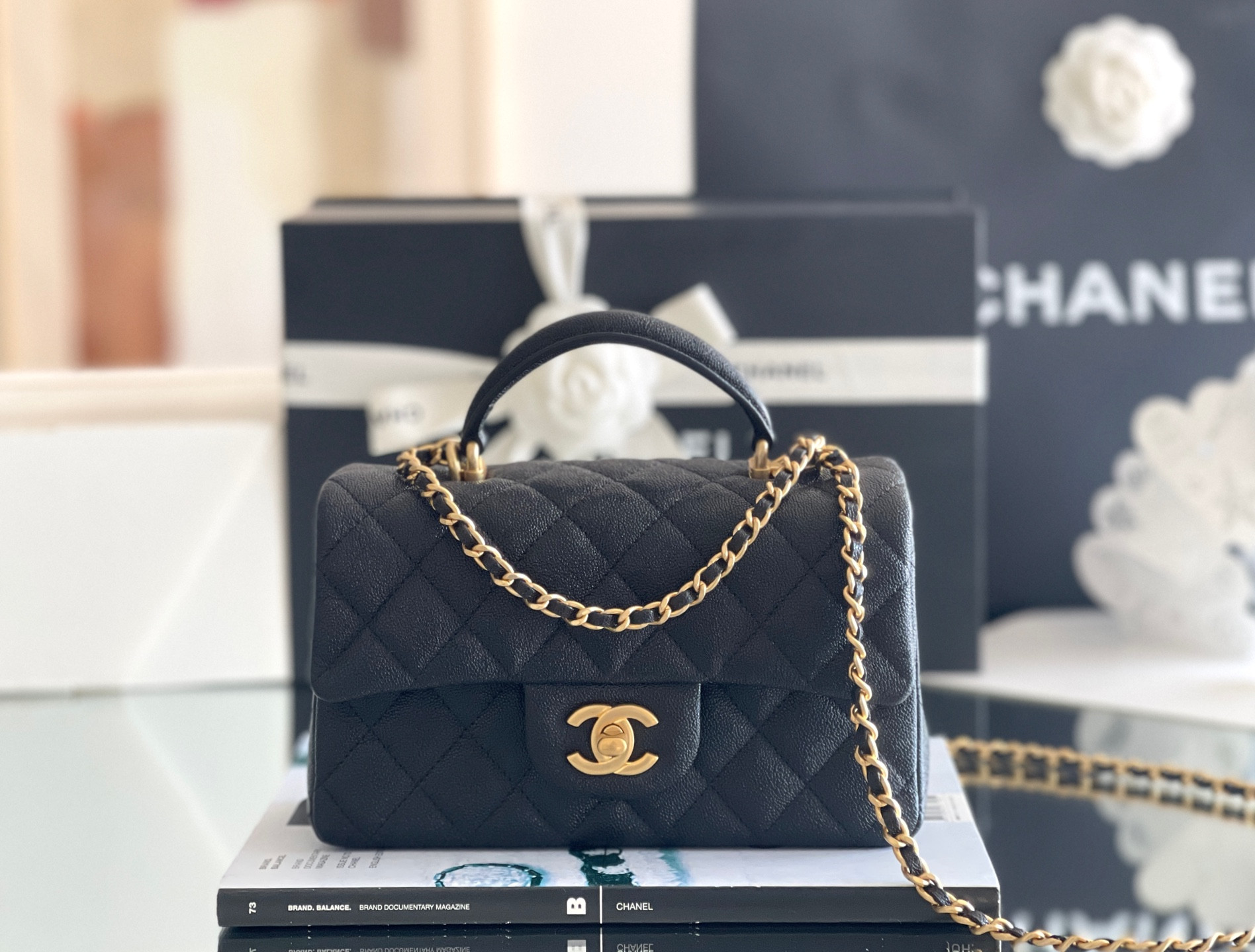 Ch*el Mini Classic Handbag With Top Handle 13x20x9cm